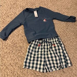 Sailboat Design Kids Swim Pajama Set - Blue and White